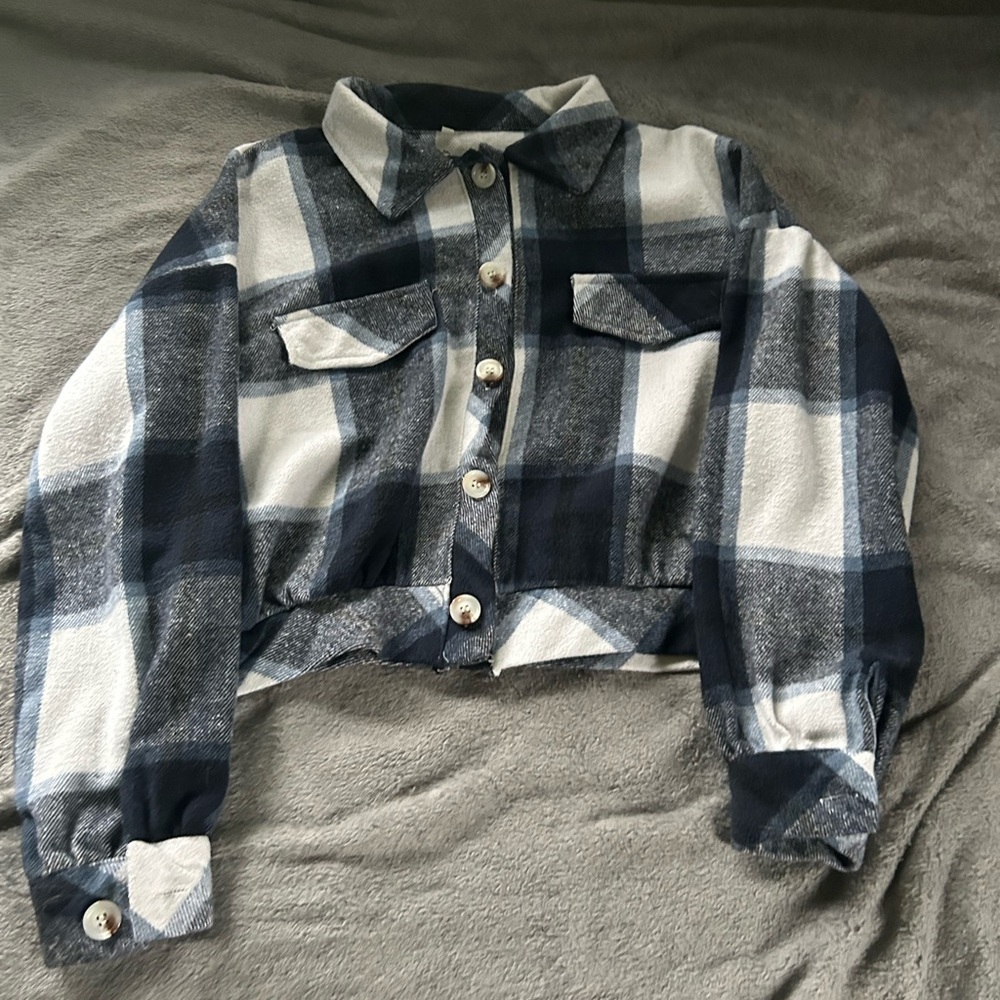 Plaid Button-Up Cropped Jacket